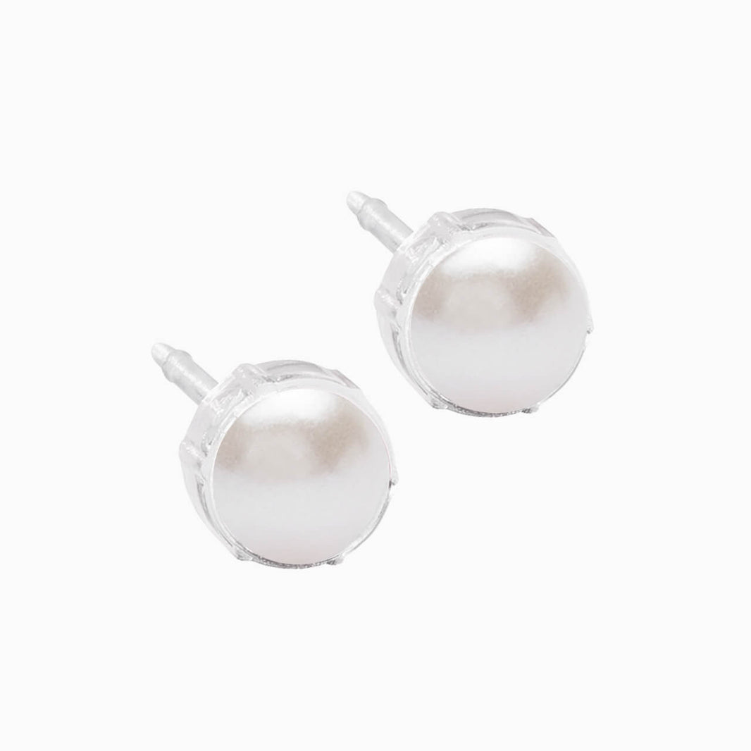 Nickel-Free Medical Grade Plastic 6mm White Pearl Earrings