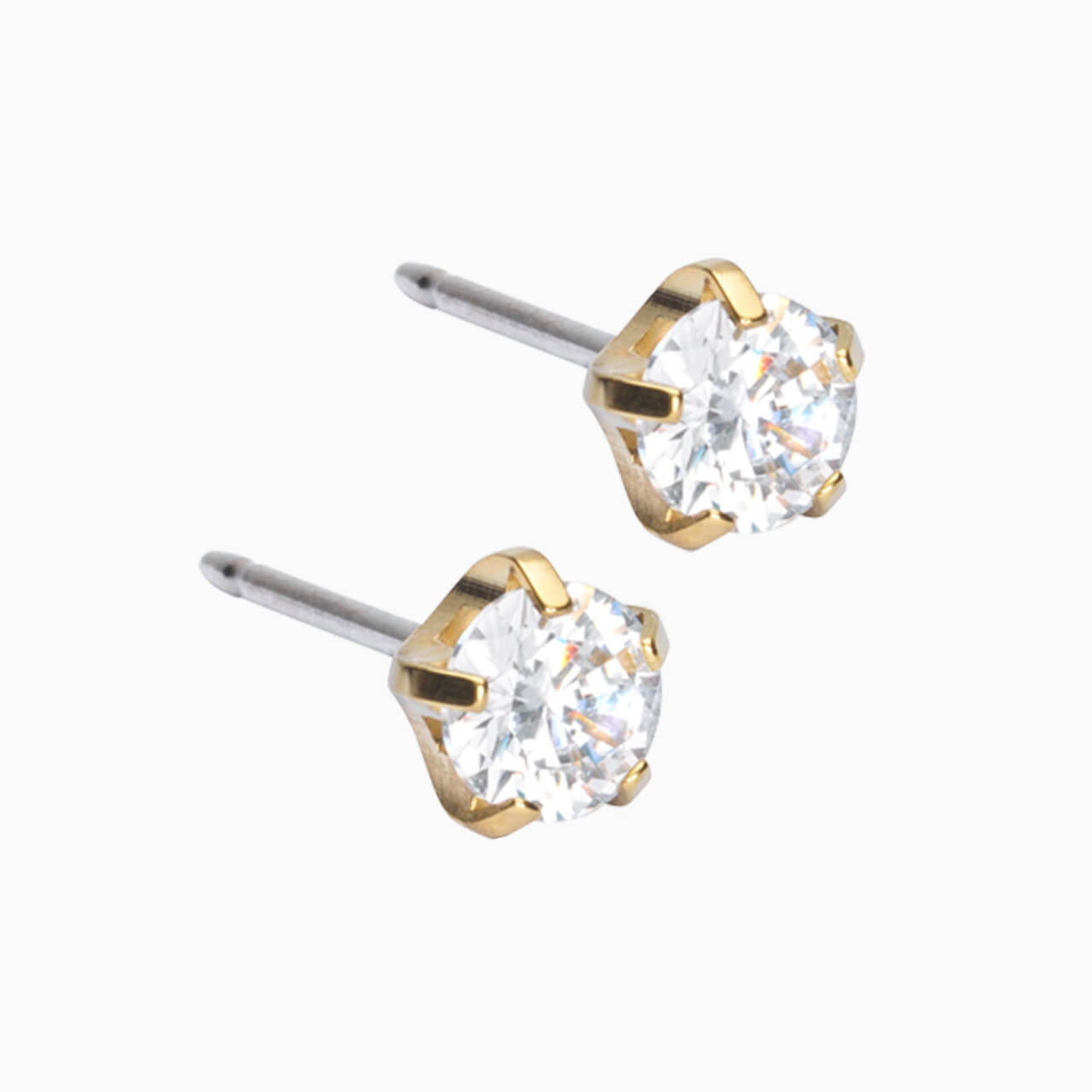 Golden Titanium Prong Set Precious CZ Earrings