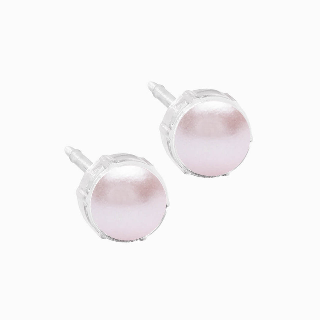 Nickel-Free Medical Plastic 6mm Light Rose Pearl Earrings
