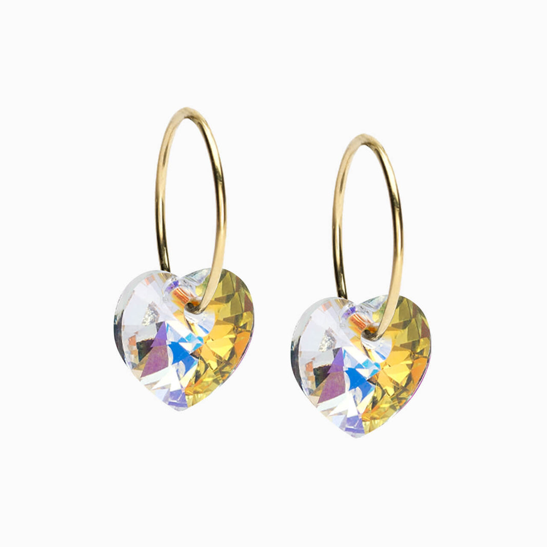 Golden Titanium Rainbow Heart Pendant earrings