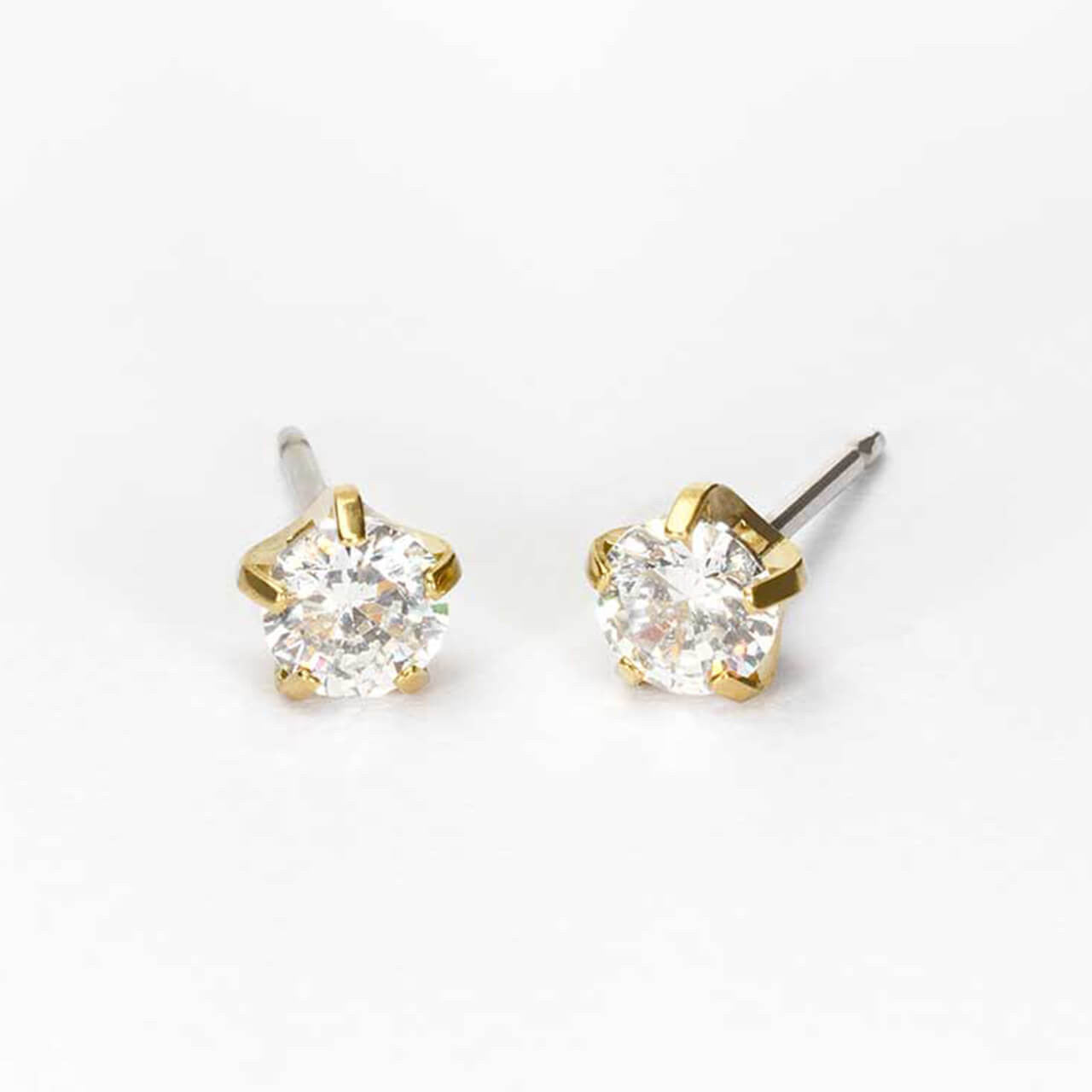 Golden Titanium Prong Set Precious CZ Earrings