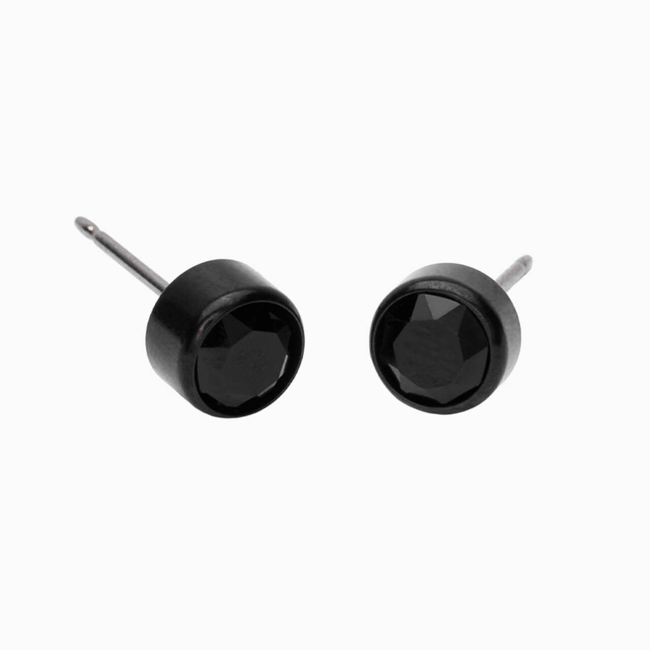 Black Titanium 6mm Black Crystal Bezel Earrings