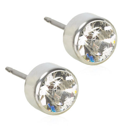 Silver Titanium Bezel Crystal Earrings
