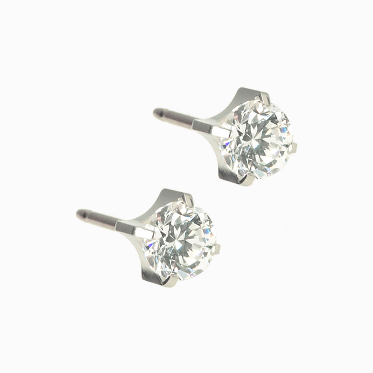 Silver Titanium Prong Set CZ Earrings