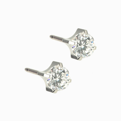 Silver Titanium Prong Set CZ Earrings