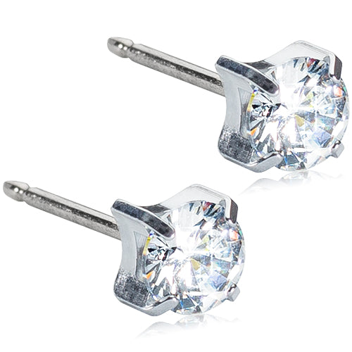 Silver Titanium Prong Set CZ Earrings