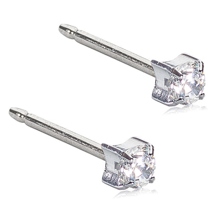 Silver Titanium Prong Set CZ Earrings