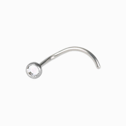 Silver Titanium Bezel Crystal Nose Jewelry