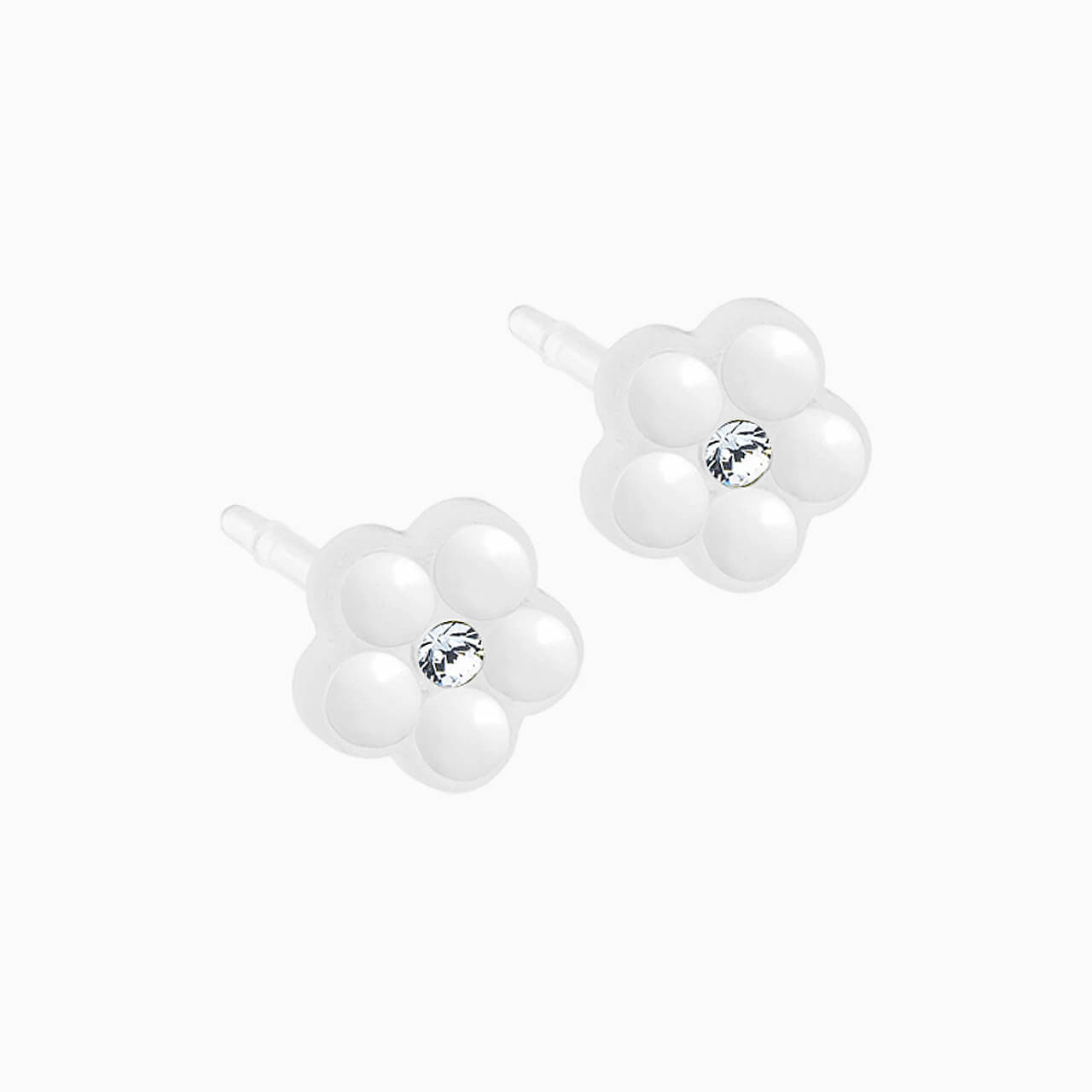Medical Plastic 6mm Daisy White Pearl Earrings