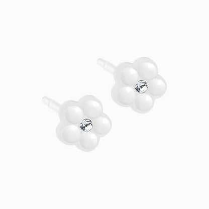 Medical Plastic 6mm Daisy White Pearl Earrings