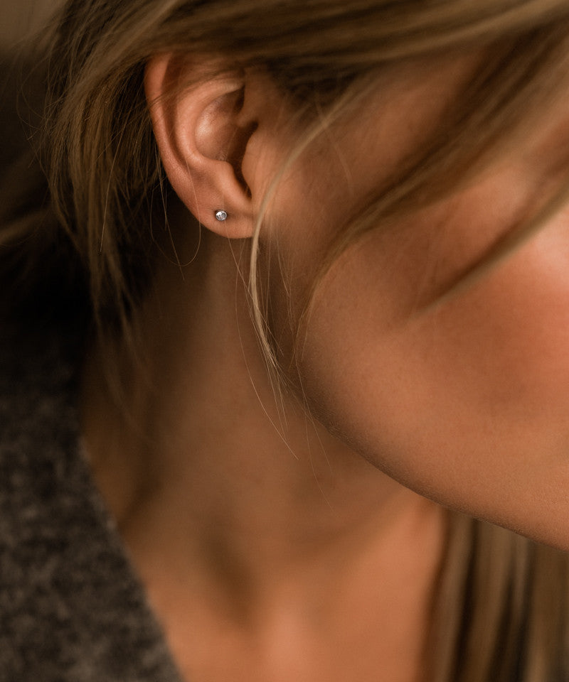 Silver Titanium Bezel Crystal Earrings