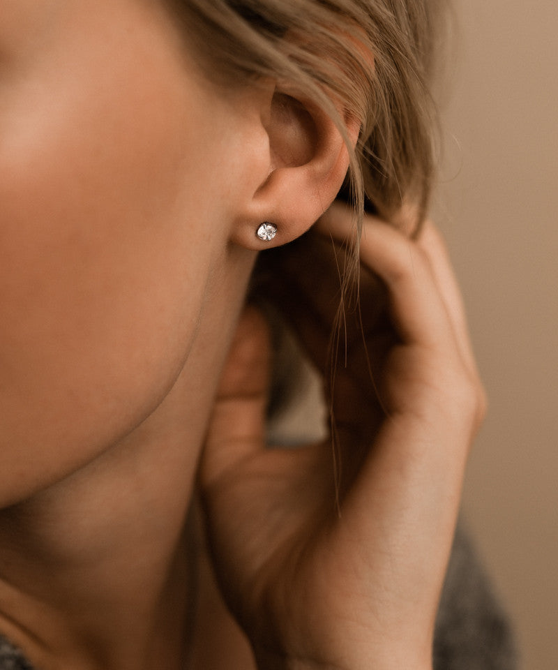 Silver Titanium Prong Set CZ Earrings
