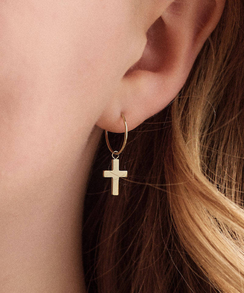 Golden Titanium Cross Pendant Ear Rings