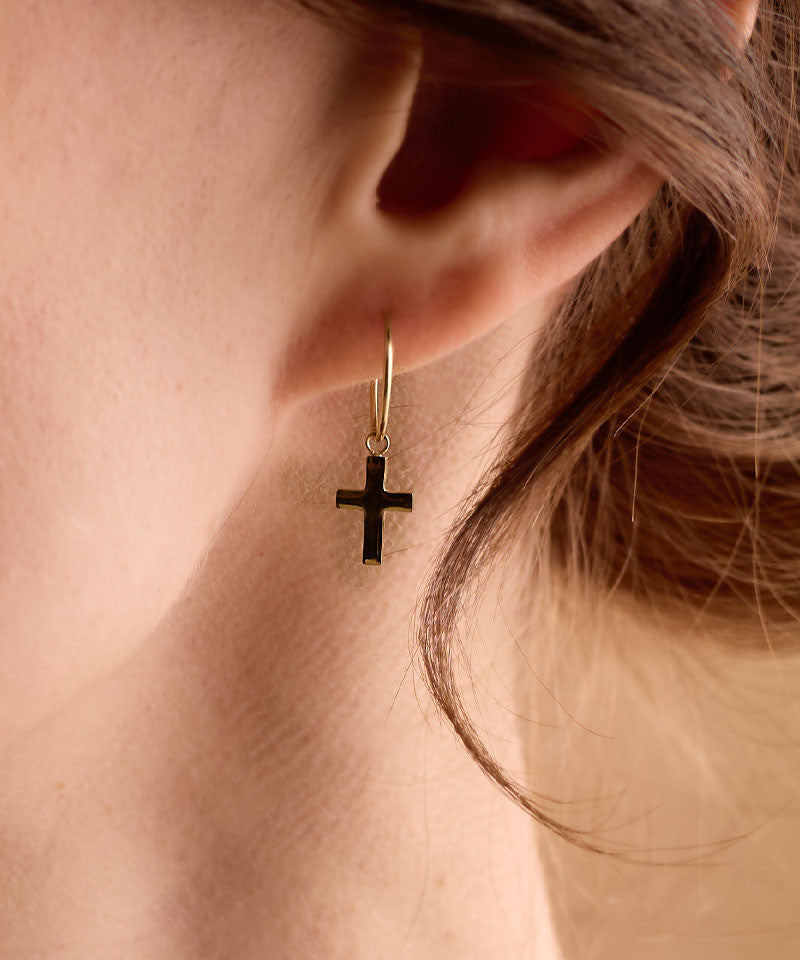 Golden Titanium Cross Pendant Ear Rings